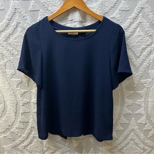 Alythea Navy Blue Flutter Sleeve Open Petal Back Blouse